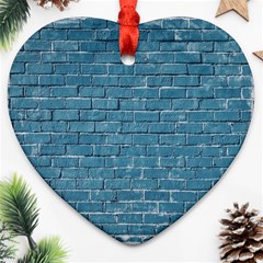 White And Blue Brick Wall Ornament (heart)