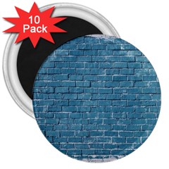 White And Blue Brick Wall 3  Magnets (10 Pack)  by Azkajaya