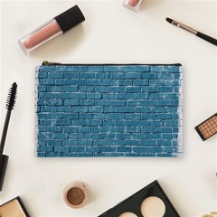 White And Blue Brick Wall Cosmetic Bag (medium) by Azkajaya