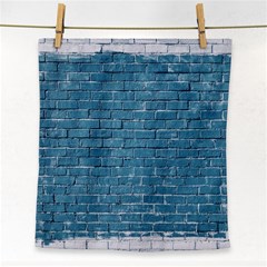 White And Blue Brick Wall Face Towel by Azkajaya