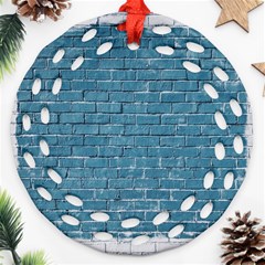 White And Blue Brick Wall Round Filigree Ornament (two Sides)