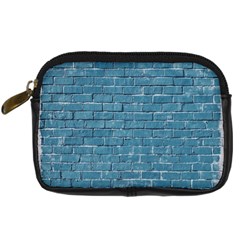 White And Blue Brick Wall Digital Camera Leather Case by Azkajaya