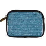 White And Blue Brick Wall Digital Camera Leather Case Front