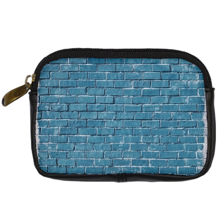 White And Blue Brick Wall Digital Camera Leather Case