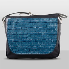 White And Blue Brick Wall Messenger Bag by Azkajaya