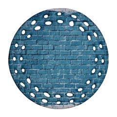 White And Blue Brick Wall Ornament (round Filigree) by Azkajaya