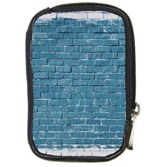 White And Blue Brick Wall Compact Camera Leather Case by Azkajaya