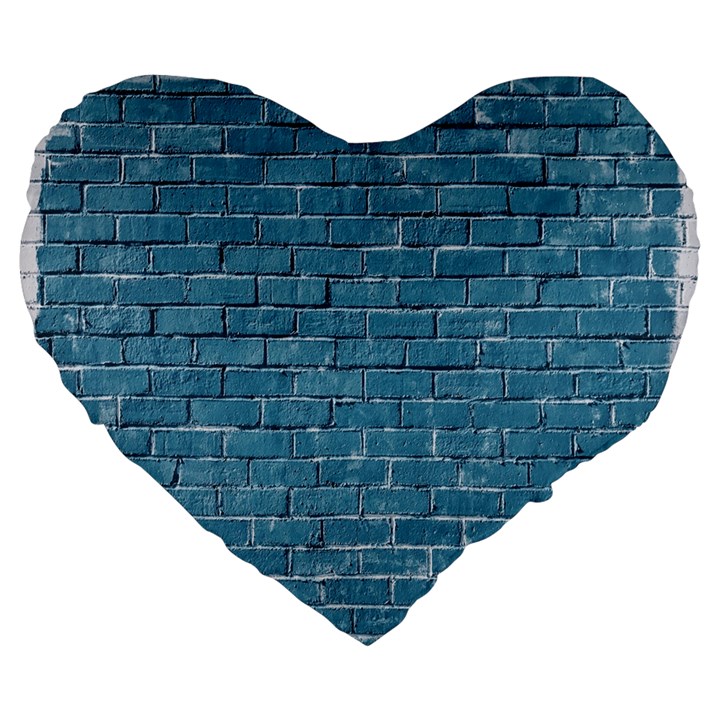 White And Blue Brick Wall Large 19  Premium Flano Heart Shape Cushions