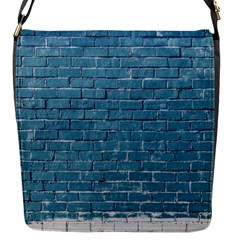 White And Blue Brick Wall Flap Closure Messenger Bag (s) by Azkajaya