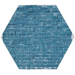 White And Blue Brick Wall Wooden Puzzle Hexagon by Azkajaya