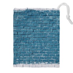 White And Blue Brick Wall Drawstring Pouch (4xl) by Azkajaya