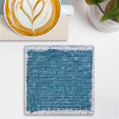 White And Blue Brick Wall Uv Print Square Tile Coaster  by Azkajaya