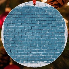 White And Blue Brick Wall Uv Print Acrylic Ornament Round by Azkajaya