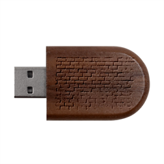 White And Blue Brick Wall Wood Oval Usb Flash Drive by Azkajaya