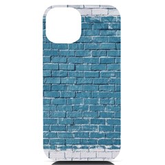 White And Blue Brick Wall Iphone 14 Black Uv Print Case by Azkajaya