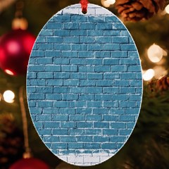 White And Blue Brick Wall Uv Print Acrylic Ornament Oval by Azkajaya