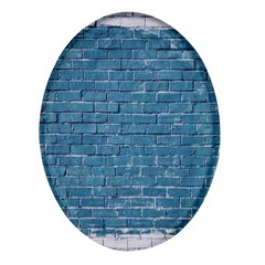 White And Blue Brick Wall Oval Glass Fridge Magnet (4 Pack) by Azkajaya