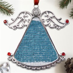 White And Blue Brick Wall Metal Angel With Crystal Ornament