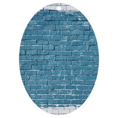 White And Blue Brick Wall Uv Print Acrylic Ornament Oval by Azkajaya