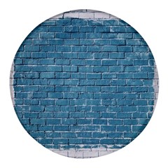 White And Blue Brick Wall Round Glass Fridge Magnet (4 Pack) by Azkajaya