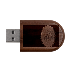 White Flower Wood Oval Usb Flash Drive