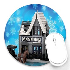 Winter Village Snow Brick Buildings Round Mousepad by Azkajaya