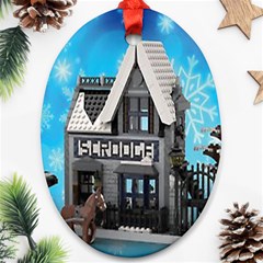 Winter Village Snow Brick Buildings Ornament (oval)