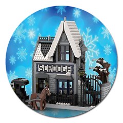 Winter Village Snow Brick Buildings Magnet 5  (round) by Azkajaya