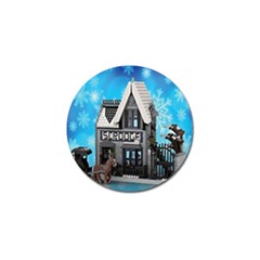 Winter Village Snow Brick Buildings Golf Ball Marker by Azkajaya