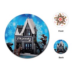 Winter Village Snow Brick Buildings Playing Cards Single Design (round)