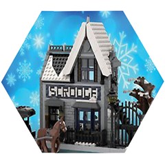 Winter Village Snow Brick Buildings Wooden Puzzle Hexagon by Azkajaya