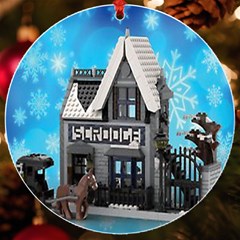 Winter Village Snow Brick Buildings Uv Print Acrylic Ornament Round by Azkajaya