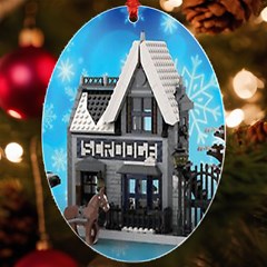 Winter Village Snow Brick Buildings Uv Print Acrylic Ornament Oval by Azkajaya