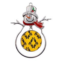 Yellow Regal Filagree Pattern Metal Snowman Ornament by Azkajaya