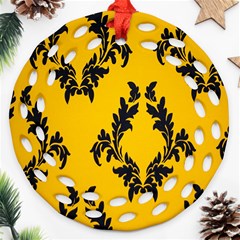 Yellow Regal Filagree Pattern Round Filigree Ornament (two Sides) by Azkajaya