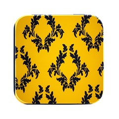 Yellow Regal Filagree Pattern Square Metal Box (black) by Azkajaya