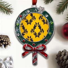 Yellow Regal Filagree Pattern Metal X mas Lollipop With Crystal Ornament by Azkajaya