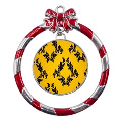 Zebra Zebra Pattern Zebra Fur Zebra Print Strip Metal Red Ribbon Round Ornament