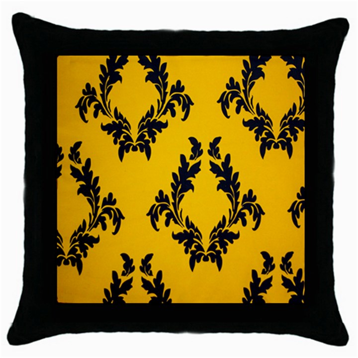 Yellow Regal Filagree Pattern Throw Pillow Case (Black)