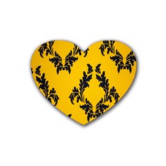 Yellow Regal Filagree Pattern Rubber Heart Coaster (4 Pack) by Azkajaya