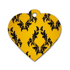 Yellow Regal Filagree Pattern Dog Tag Heart (two Sides) by Azkajaya