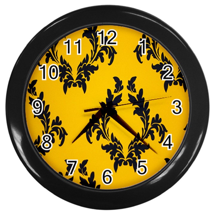 Yellow Regal Filagree Pattern Wall Clock (Black)