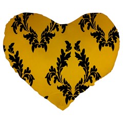 Yellow Regal Filagree Pattern Large 19  Premium Heart Shape Cushions by Azkajaya