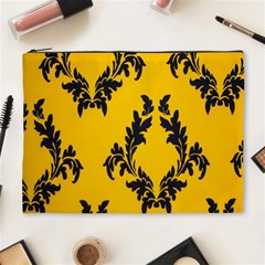 Yellow Regal Filagree Pattern Cosmetic Bag (xl) by Azkajaya