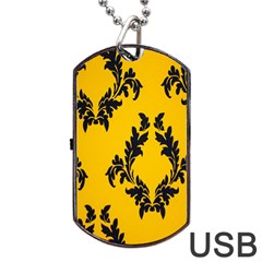 Yellow Regal Filagree Pattern Dog Tag Usb Flash (two Sides) by Azkajaya