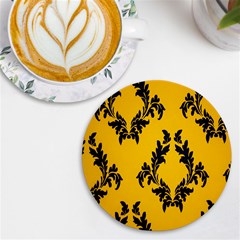 Yellow Regal Filagree Pattern Uv Print Round Tile Coaster by Azkajaya