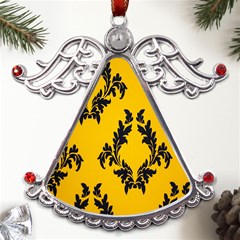 Yellow Regal Filagree Pattern Metal Angel With Crystal Ornament