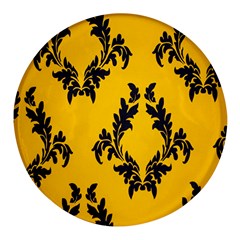 Yellow Regal Filagree Pattern Round Glass Fridge Magnet (4 Pack)