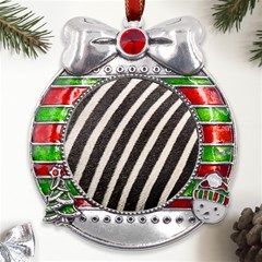 Zebra Zebra Pattern Zebra Fur Zebra Print Strip Metal X mas Ribbon With Red Crystal Round Ornament by Azkajaya