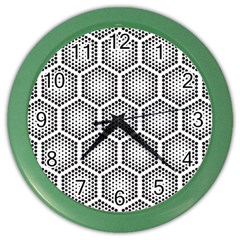 Halftone Tech Hexagons Seamless Pattern Color Wall Clock by Ket1n9